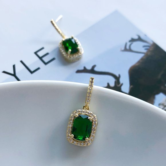3/$35 Green Gemstone Drop Earrings - Picture 3 of 5